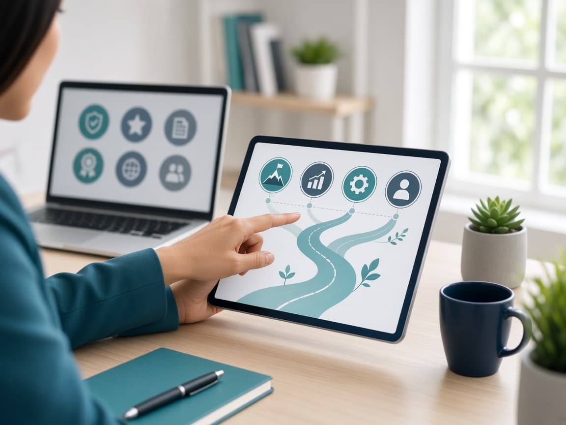 Professional choosing a certification path on a tablet